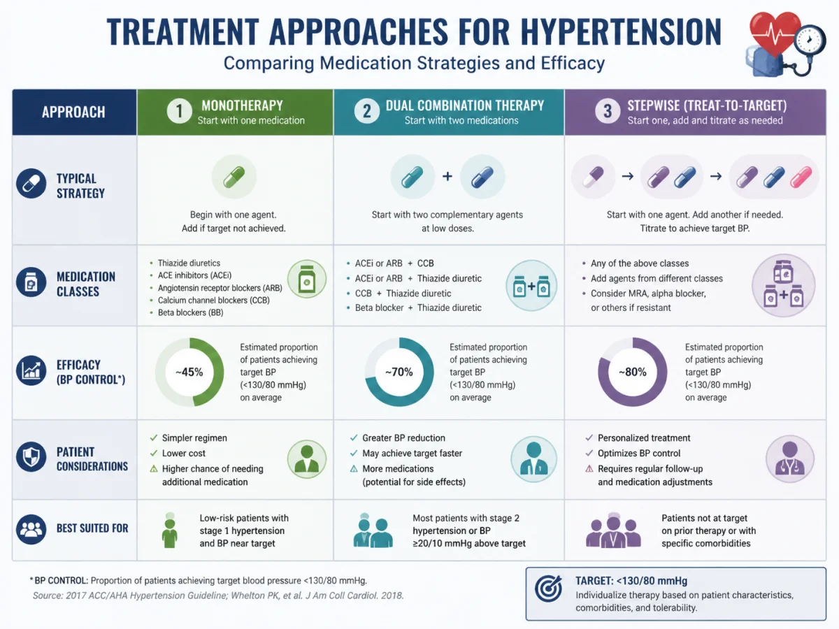 AI-generated medical infographic comparing three treatment approaches for chronic back pain with efficacy data